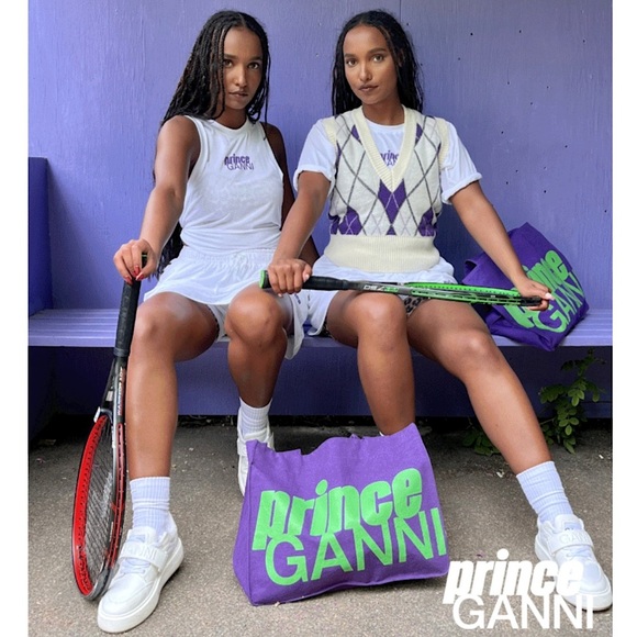 GANNI X PRINCE Graphic Logo Elastic Drawstring Waist Pull On Tennis Skirt S - Picture 6 of 13